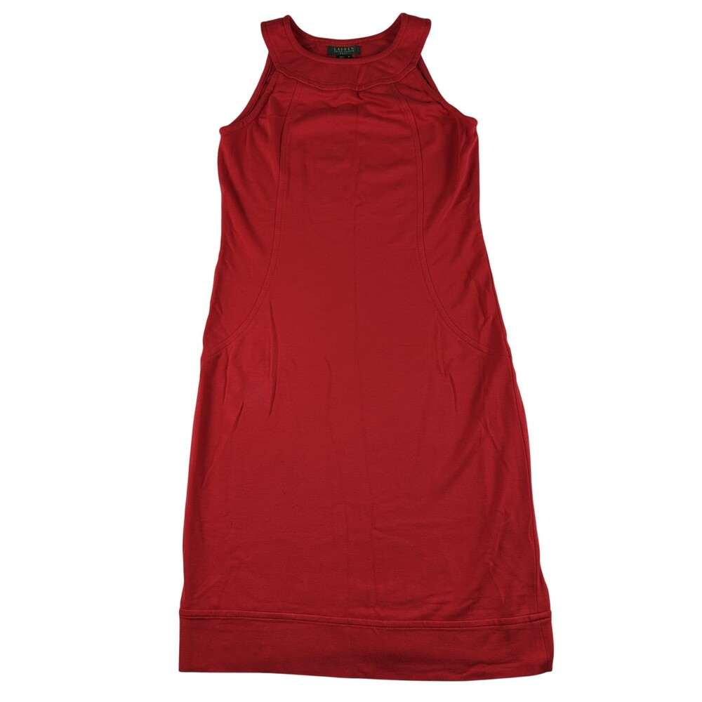 Lauren Ralph Lauren Dress Womens 8 Red Knit Sleeveless Sheath Tank Knee Length